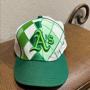 Like New Vintage styled New Era Oakland A’s Green & White Argyle Baseball Cap!